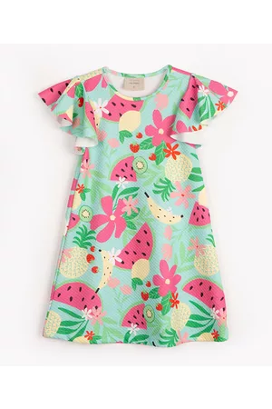 C&A Vestido infantil evasê manga godê frutas