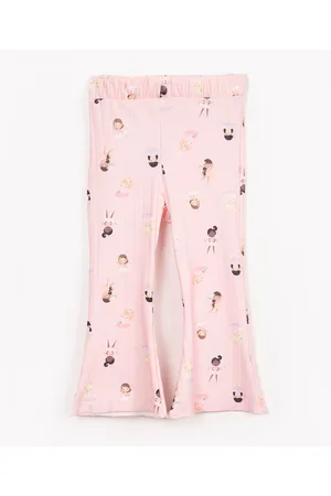 C&A Calça de algodão infantil canelada bailarinas chiclete