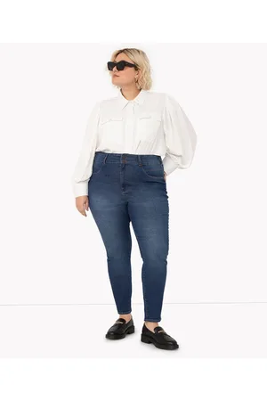 C&A Calça jeans plus size pull up cintura super alta médio