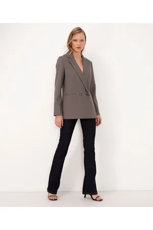 C&A Calça jeans flare cintura alta com bolsos sawary escuro