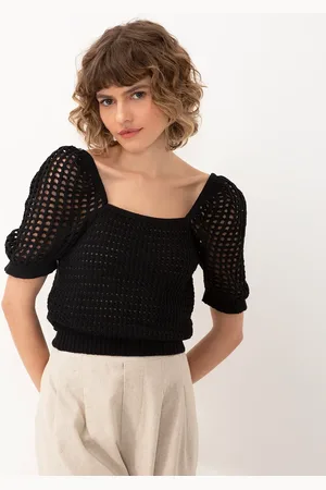 C&A Cropped de tricot manga bufante preta