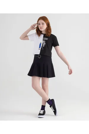 C&A Camiseta de algodão juvenil bicolor wandinha manga curta preta