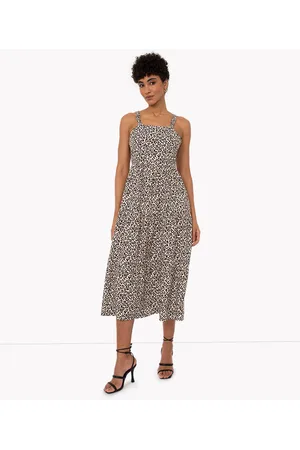 C&A Vestido midi de viscose animal print com recortes alça fina