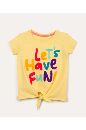 C&A Camiseta de algodão infantil lets have fun com nó manga curta amarelo claro