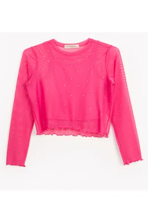 C&A Blusa de tule juvenil com brilho manga longa