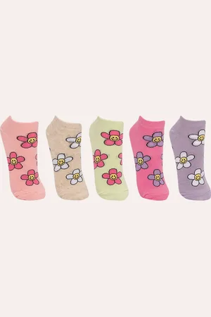 C&A Kit de 5 pares de meias cano baixo floral
