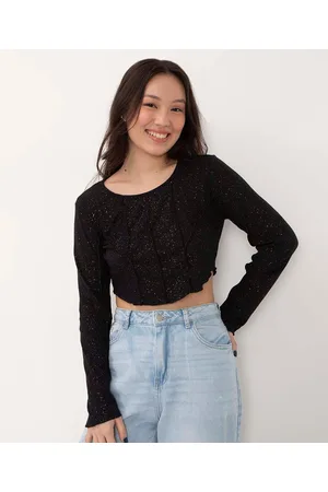 C&A Blusa juvenil cropped manga longa