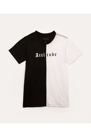 C&A Camiseta de algodão juvenil atitude com recorte manga curta preta