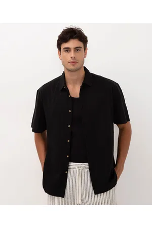 C&A Camisa de algodão texturizada manga curta preta