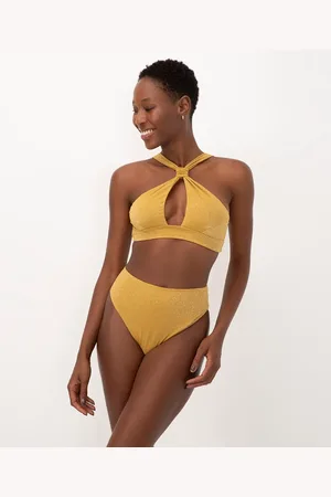 C&A Calcinha biquíni brilho hot pant proteção uv ouro