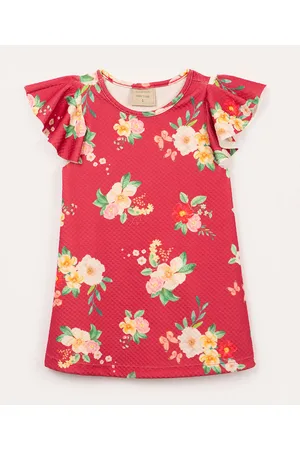 C&A Vestido floral infantil manga curta com babado