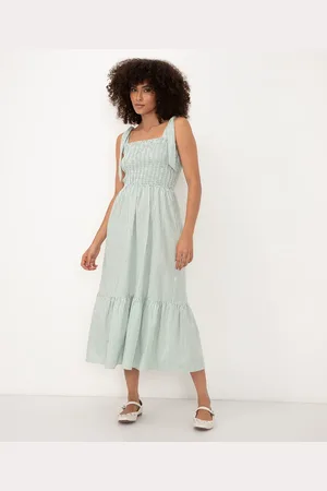 C&A Vestido midi alça com laço listrado verde