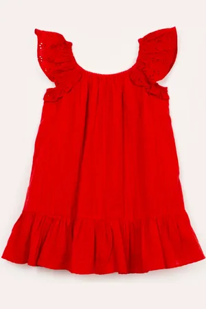 C&A Vestido de algodão infantil texturizado com laise e babado