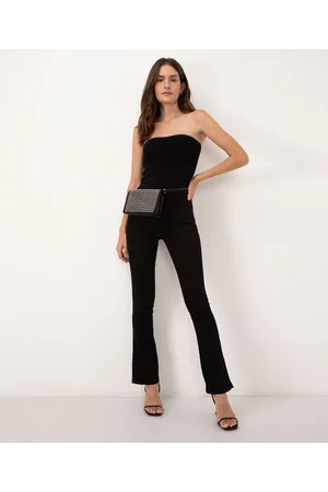 C&A Calça de sarja reta cintura alta com fenda sawary