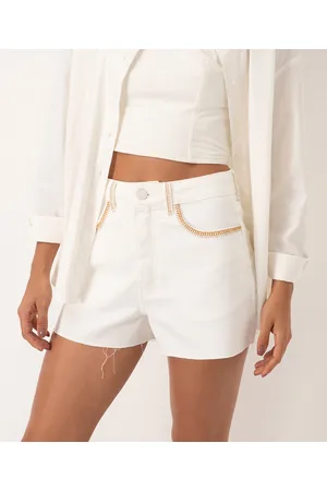 C&A Short de sarja reto cintura super alta com bordado