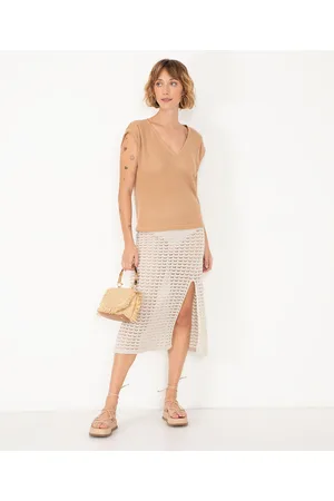 C&A Saia midi de crochê cintura alta com fenda