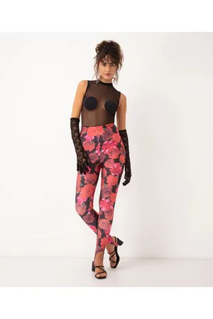 C&A Calça legging floral com pezinho cintura alta preta