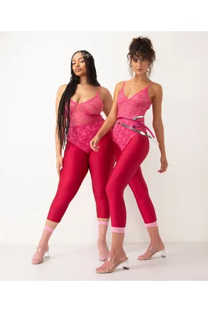 C&A Calça legging capri cintura alta acetinada vermelha