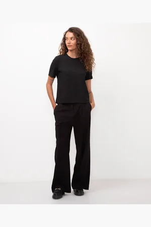 C&A Calça wide leg alfaiataria cintura alta com cinto preta