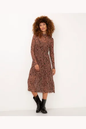 C&A Vestido midi de tule animal print com borboletas marrom