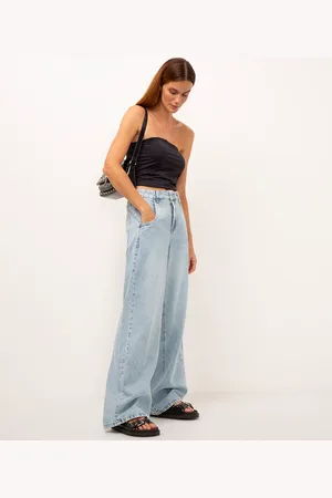 C&A Calça jeans oversized cintura média azul