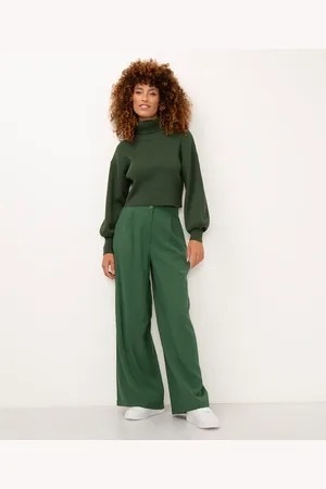C&A Calça wide leg de viscose cintura alta com elástico