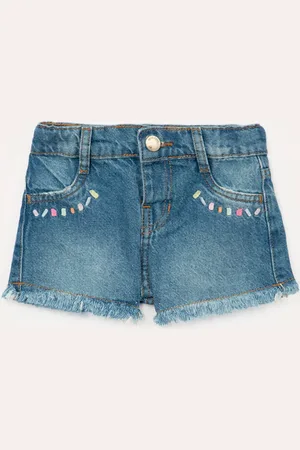 C&A Short jeans infantil com bordado azul