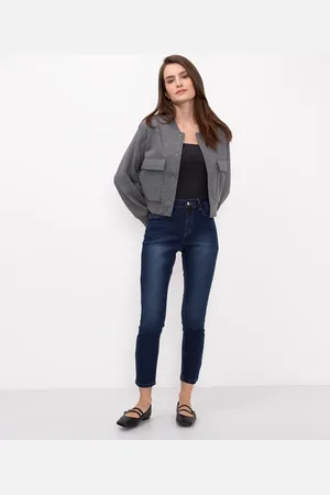 C&A Calça jeans cigarrete cintura média azul escuro