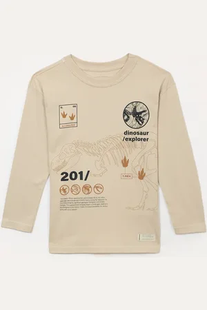 C&A Camiseta de algodão infantil manga longa dinossauro bege