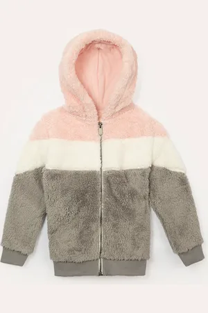 C&A Jaqueta infantil bomber em pelúcia com capuz colorido