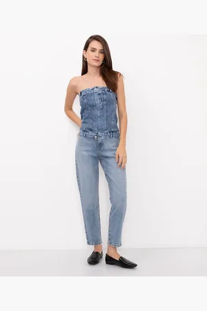 calça mom jeans plus size cintura super alta azul claro - C&A