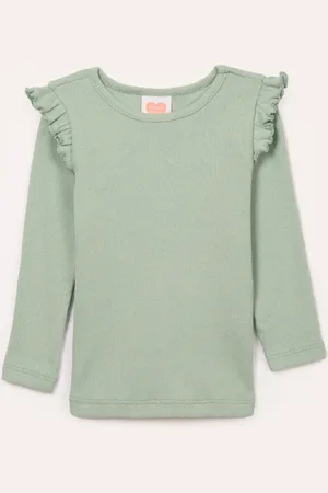 C&A Blusa infantil manga longa com babado verde