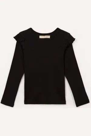 C&A Blusa de algodão infantil com babado preta