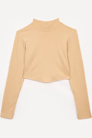 C&A Cropped de viscose juvenil canelado com recorte manga longa