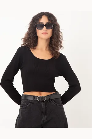 C&A Cropped de tricot canelado manga longa