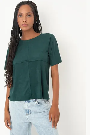 C&A Blusa em suede manga curta com recortes marrom