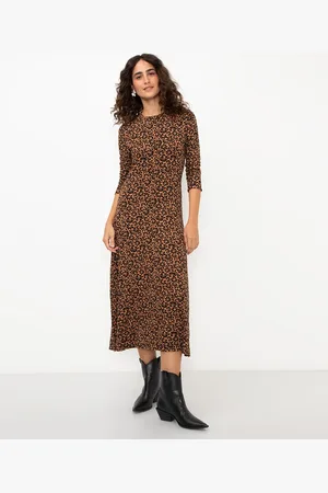 C&A Vestido midi de viscose floral marrom