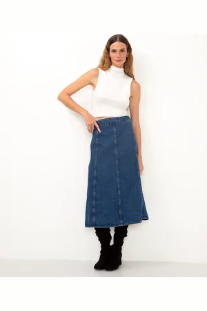 C&A Saia midi jeans cintura alta transpassada azul escuro