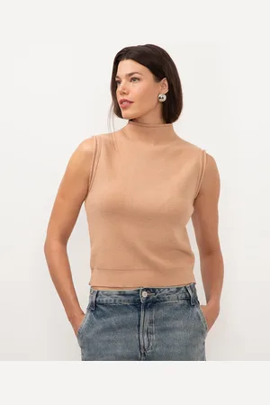 C&A Colete de tricot gola alta bege