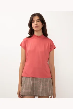 C&A Blusa de viscose gola alta manga curta rosa