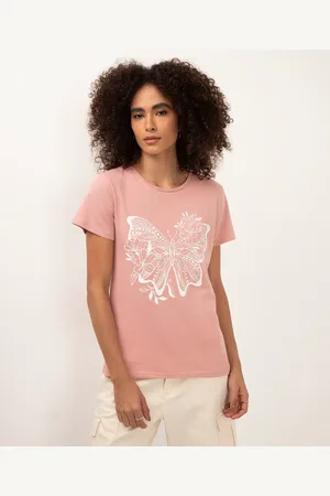C&A Camiseta de algodão manga curta borboleta rosa