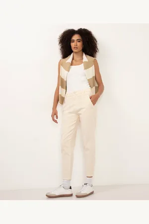 C&A Calça de sarja mom cintura alta sawary bege