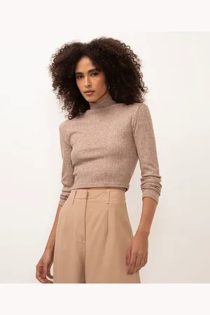 C&A Cropped de viscose básico canelado bege