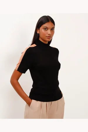 C&A Blusa de tricot gola alta ombro bicolor