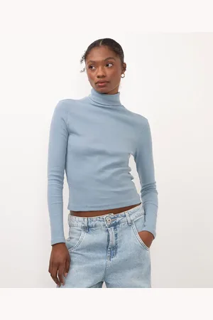 C&A Blusa de algodão cropped gola alta azul