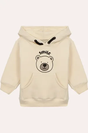 C&A Blusão de moletom infantil urso com capuz bege