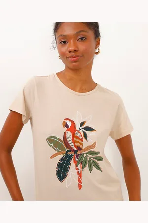 C&A Camiseta de algodão manga curta arara bege