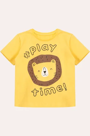 C&A Camiseta infantil de algodão manga curta leão amarelo