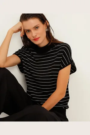 C&A Blusa de tricot muscle tee gola alta listrada