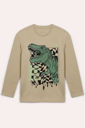 C&A Camiseta de algodão infantil dinossauro manga longa bege